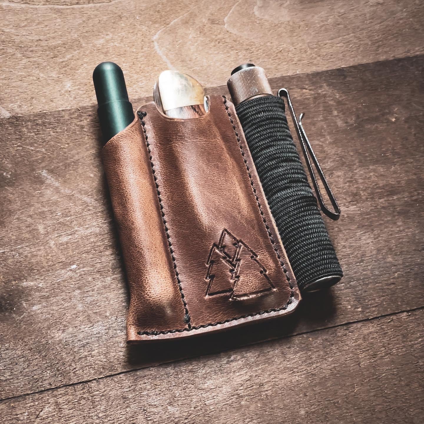  EDC Leather Pocket Organizer, Pocket Slip, Pocket Knife Pouch,  EDC Carrier, with Pen Loop, Everyday Carry Organizers, Full Grain Leather.  Chestnut. : Everything Else